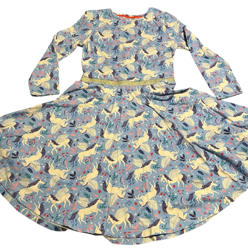 Mini Boden Dress Unicorn Long Sleeve Twirl 11-12yr Blue Girly